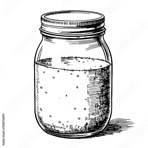 Vintage jar of turbinado sugar illustration, black and white sketch