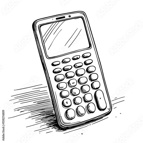 Vintage calculator sketch in black and white, retro technology