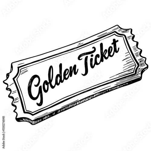 Vintage golden ticket sketch, symbol of opportunity and adventure