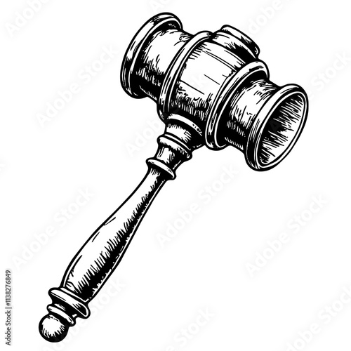 Vintage justice hammer sketch, symbol of law and order