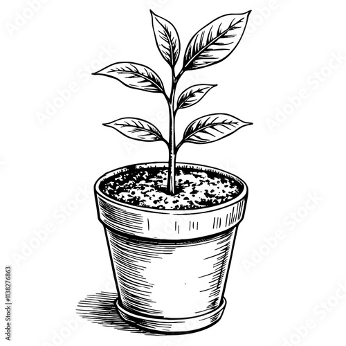 Biodegradable seedling pot with growing plant, eco-friendly concept