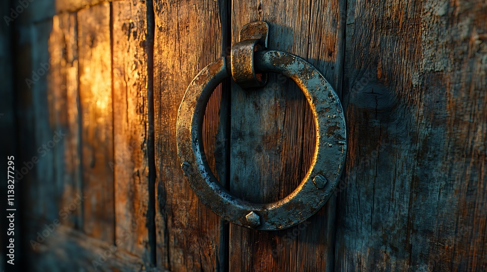 A weathered horseshoe nailed above a rustic wooden door, illuminated by soft golden hour light, with intricate wood grain details and a warm, inviting ambiance, hd quality, natural look. --ar 16:9 A weathered horseshoe nailed above a rustic wooden door, illuminated by soft golden hour light, with intricate wood grain details and a warm, inviting ambiance, hd quality, natural look. --ar 16:9