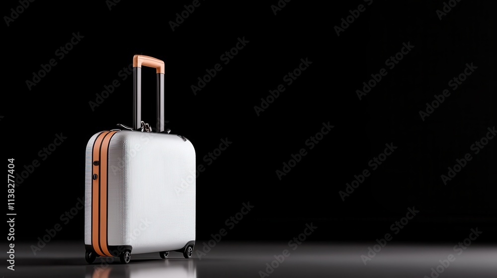 A close-up of a stylish white suitcase with modern design elements and orange accents, set against a sleek black background, emphasizing its elegant appeal. A close-up of a stylish white suitcase with modern design elements and orange accents, set against a sleek black background, emphasizing its elegant appeal.