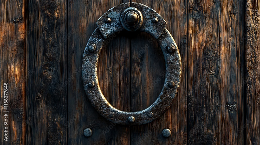 A weathered horseshoe nailed above a rustic wooden door, illuminated by soft golden hour light, with intricate wood grain details and a warm, inviting ambiance, hd quality, natural look. --ar 16:9 A weathered horseshoe nailed above a rustic wooden door, illuminated by soft golden hour light, with intricate wood grain details and a warm, inviting ambiance, hd quality, natural look. --ar 16:9