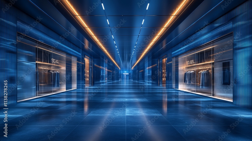 Fototapeta premium Professional e-commerce background with smooth gradient from pastel blue to deep navy, glowing lines, light streaks, and high-quality textures, designed for business, branding, and digital marketing.