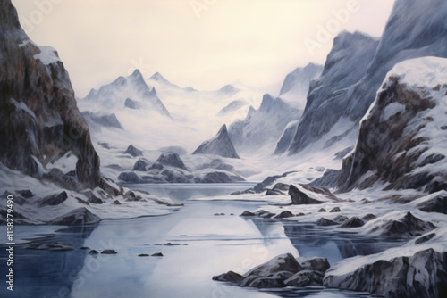 Wallpaper Mural Bottomless fjords and icy deserts on a white background, watercolor style,  Torontodigital.ca