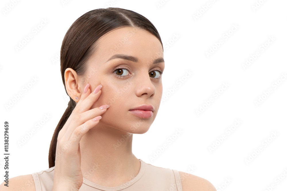 Beautiful young women with perfect fresh skin and makeup. Portrait of model with make-up, formed eyebrows and long eyelashes. Beauty and Spa, skincare and wellness. Selective focus Beautiful young women with perfect fresh skin and makeup. Portrait of model with make-up, formed eyebrows and long eyelashes. Beauty and Spa, skincare and wellness. Selective focus