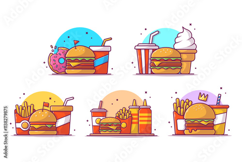 Fast Food Items Vector Design Illustration Pack