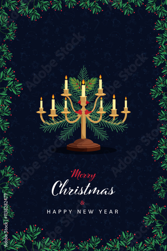 Merry Christmas and New Year Greeting Card vector illustration.