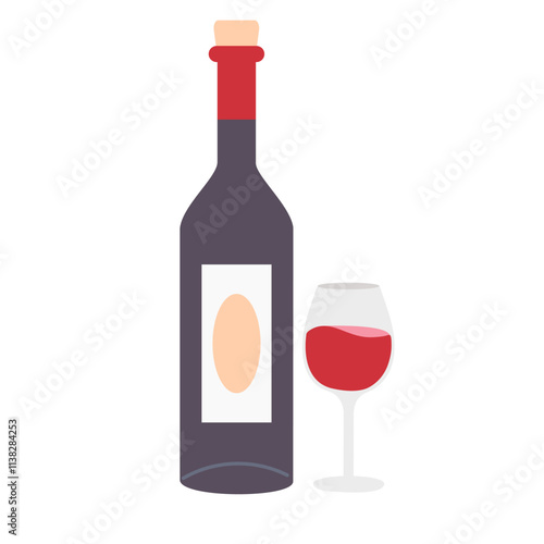 Isolated of a wine bottle and glass on a white background