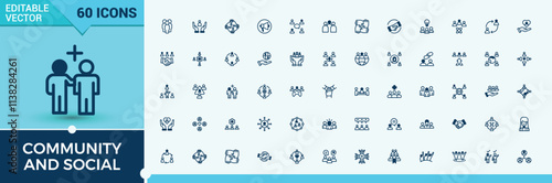 Set of Community And Social line icons. Containing hand, community, on, team, support and more. Collection for mobile and web apps. Vector outline and solid icons collection.