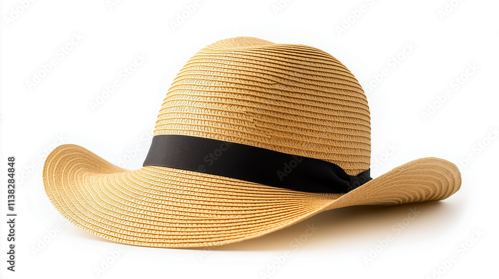 Elegant Women's Straw Hat on White Background for Summer Fashion Elegant Women's Straw Hat on White Background for Summer Fashion