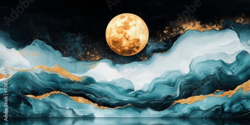 Golden Moon over Teal Cloud...