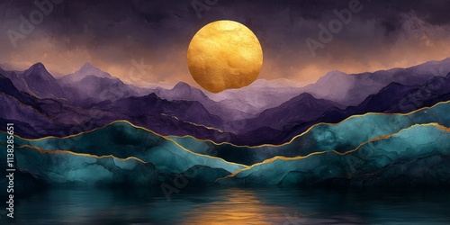 Golden Moon over Teal Mount...