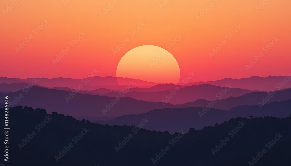 Fototapeta premium A minimalist silhouette of rolling hills under a vibrant sky