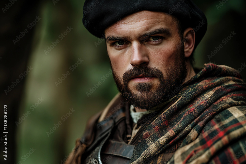 Authentic Scottish person Piper in Traditional Attire, Generative AI Artwork Capturing Cultural Heritage Authentic Scottish person Piper in Traditional Attire, Generative AI Artwork Capturing Cultural Heritage