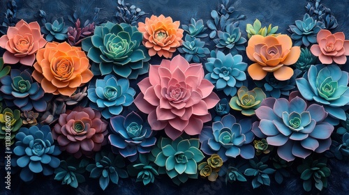 Wallpaper Mural Vibrant succulent garden with colorful blooms on dark background Torontodigital.ca