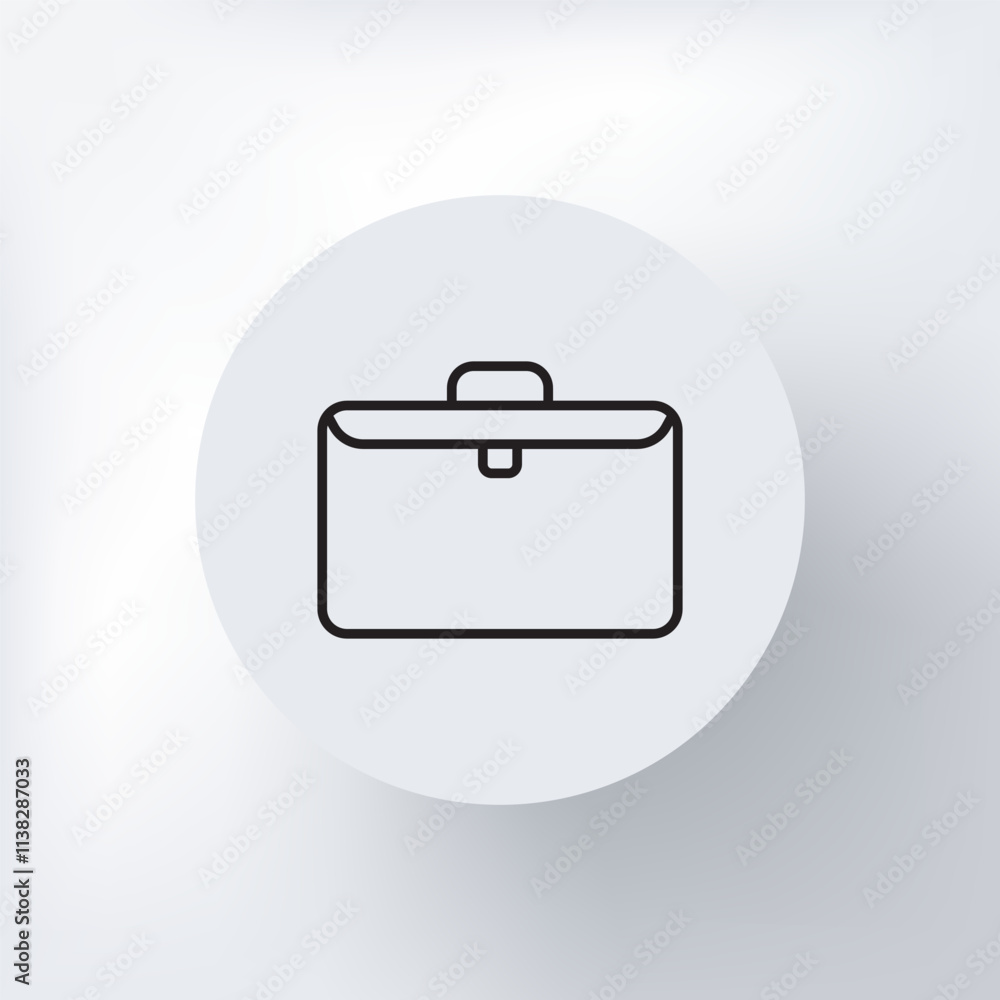 Minimalist icon of a classic business briefcase with a handle, in circles on a light gray background. Minimalist icon of a classic business briefcase with a handle, in circles on a light gray background.