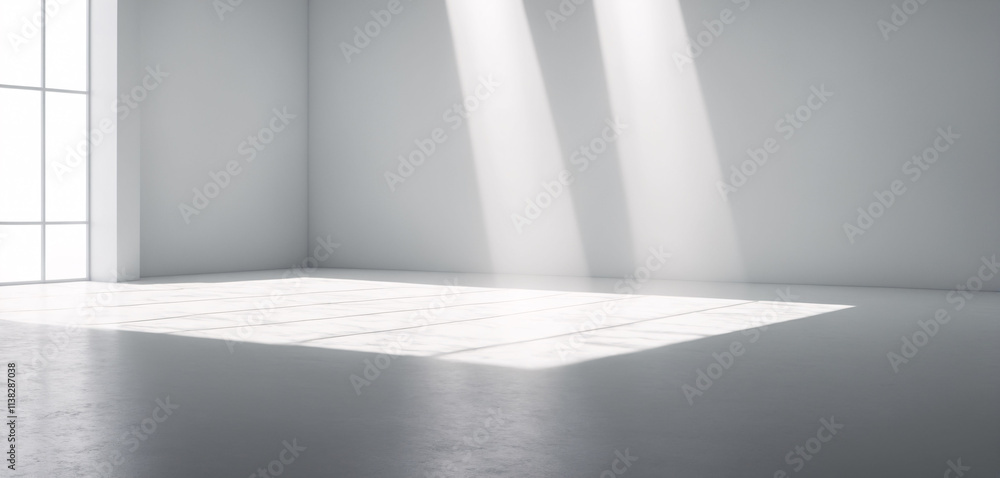 A large white product presentation room with sunlight A large white product presentation room with sunlight