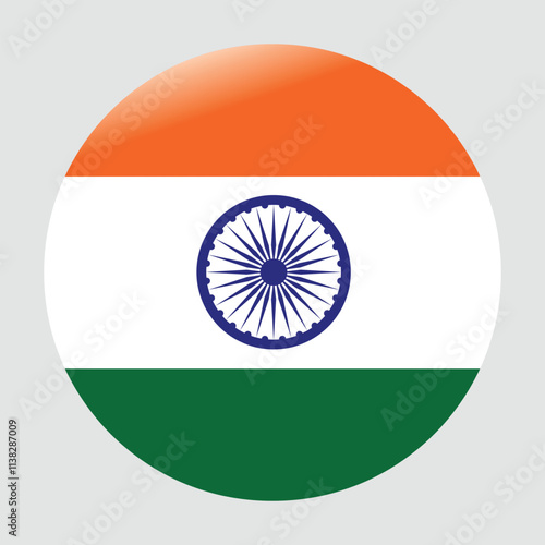 Indian Flag Vector Illustration, national flag of India round vector image drawing, circular flag Logo illustration, Independence Day badge, Standard color flat logo, India Flag Button Icon, August 15