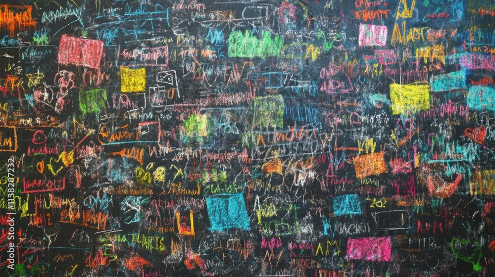 Fototapeta premium Detailed view of a chalkboard wall with rubbed-out chalk, showcasing a rough texture and abstract grunge patterns