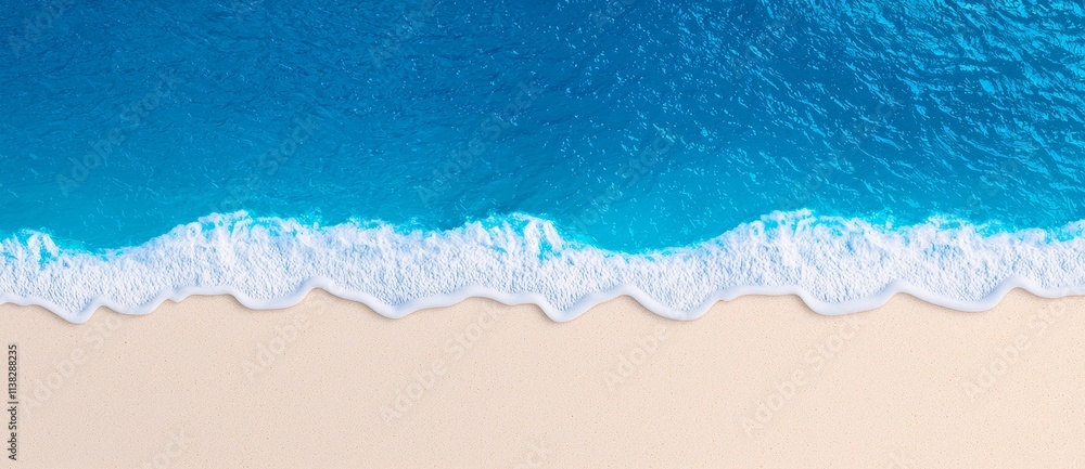 The top view of a realistic 3d modern coastline is blue water with white foam. It is ideal for summer beach vacations or seasonal promotion designs. The top view of a realistic 3d modern coastline is blue water with white foam. It is ideal for summer beach vacations or seasonal promotion designs.