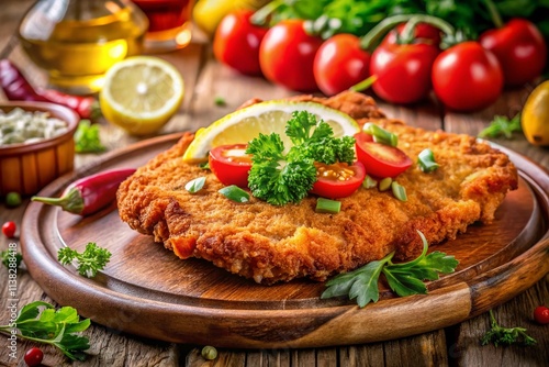 Delicious Milanesa: Vertical Tilt-Shift Photo, Generative AI Food Photography