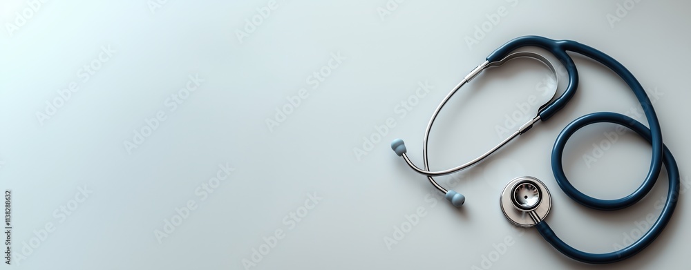 Blue stethoscope on minimalist light background Blue stethoscope on minimalist light background