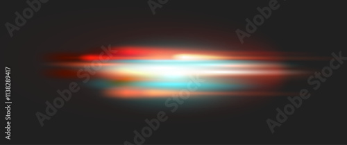 Neon bright speed line, isolated fast of acceleration and movement. Vector light trail, motion blur effect. Night illumination, futuristic flash glowing and shining on street or highway