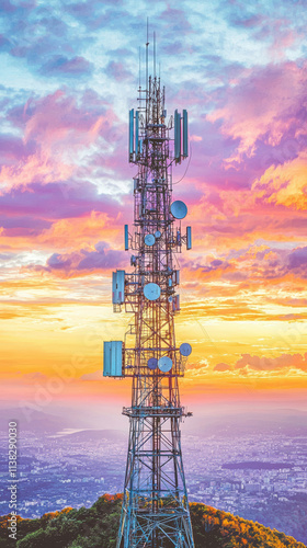 Wallpaper Mural stunning high resolution image of communications tower against vibrant sunset sky, showcasing technology and nature beauty Torontodigital.ca