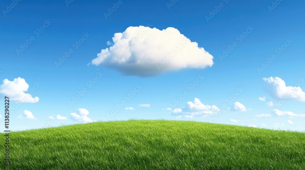 Isolated clouds drifting lazily above a lush green field, the simplicity of nature captured in a serene moment Isolated clouds drifting lazily above a lush green field, the simplicity of nature captured in a serene moment