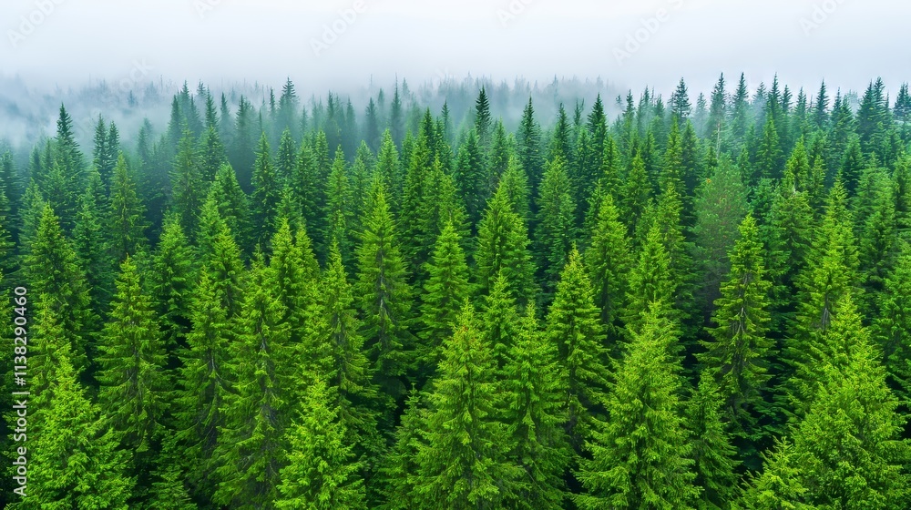 Fototapeta premium Misty forest, symbolizing tranquility, nature, and the environment.