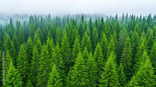 Misty forest, symbolizing tranquility, nature, and the environment.