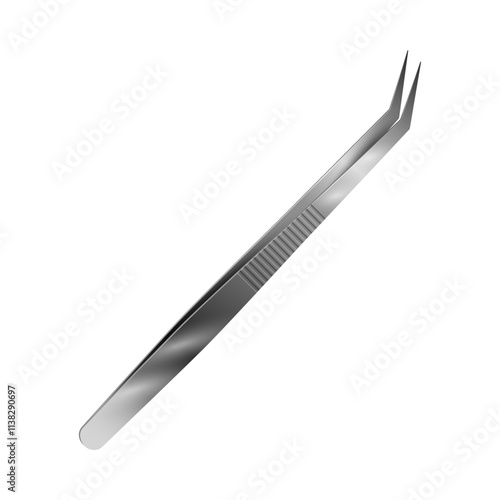 Professional dental and stomatology care instrument. Vector isolated cotton forceps or pliers for treatment and care for patients. Dentist tool, chrome stainless steel equipment for procedure