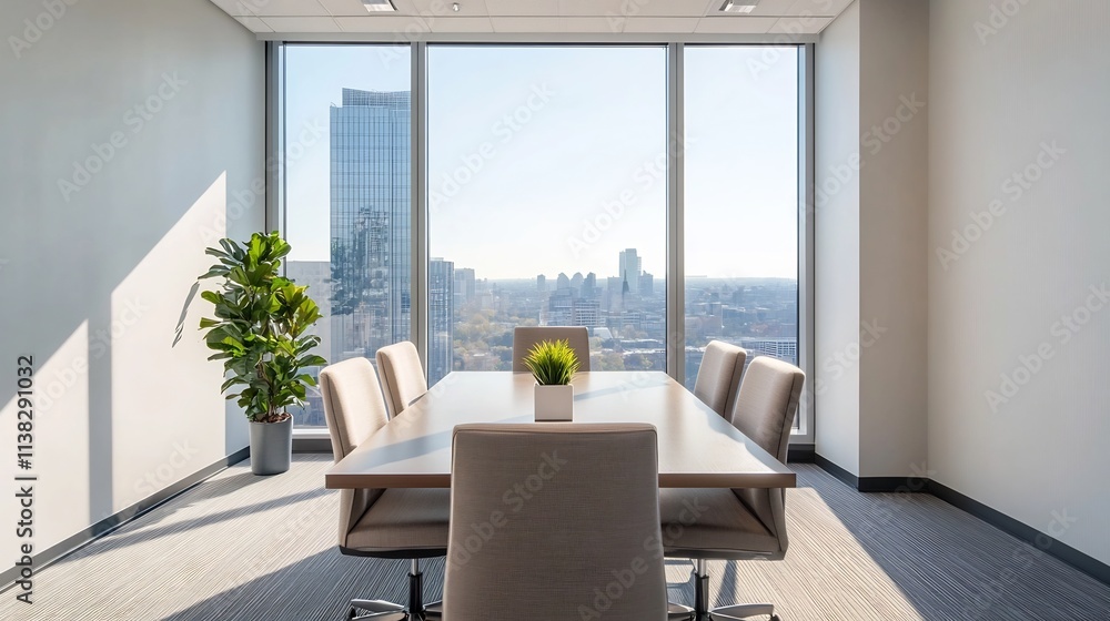 Fototapeta premium Expansive High-rise Office with Breathtaking City View Representing Business Triumph and Leadership