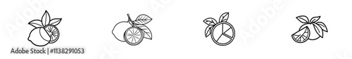 A hand-drawn modern illustration featuring lemons and mint, showcasing the whole fruit, a sliced piece, and leaves.