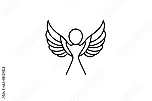 A modern retro-style engraving of a cute baby with wings, showcased in a black and white framed illustration.