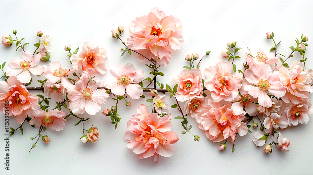 Pink blossoms artfully arranged on a light background Pink blossoms artfully arranged on a light background