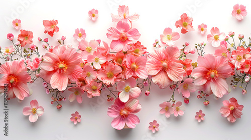 Wallpaper Mural Vibrant pink blossoms create a serene floral arrangement on a white background Torontodigital.ca