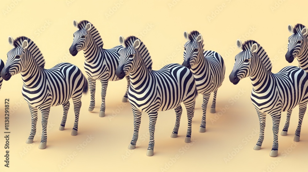 Naklejka premium A group of zebras standing together against a simple background.