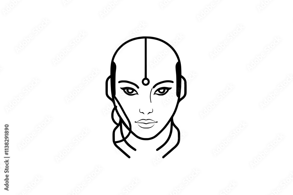 A Hand-Drawn AI Cyborg Robot with a Vintage Engraved Look. Modern Design. A Hand-Drawn AI Cyborg Robot with a Vintage Engraved Look. Modern Design.