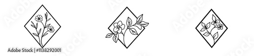 A modern engraved-style illustration of a Sakura flower logotype, created as a hand-drawn ink sketch.