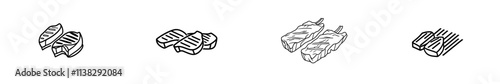 A vintage modern illustration of a steak, etched in a sketch style on a white background.