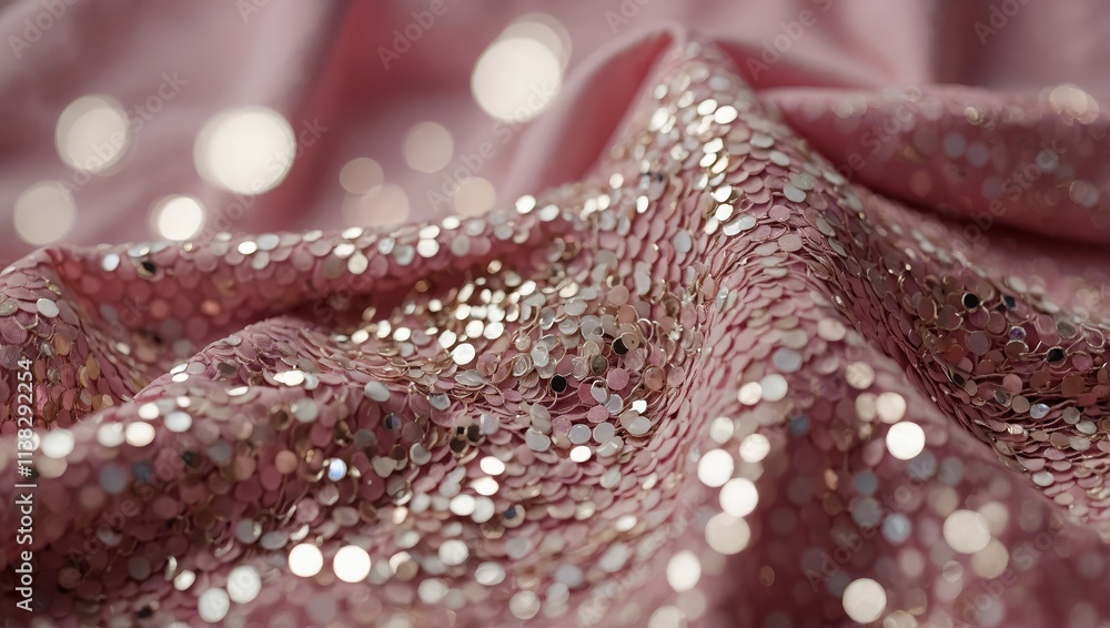 Closeup shot of pink fabric adorned with white sequins Closeup shot of pink fabric adorned with white sequins
