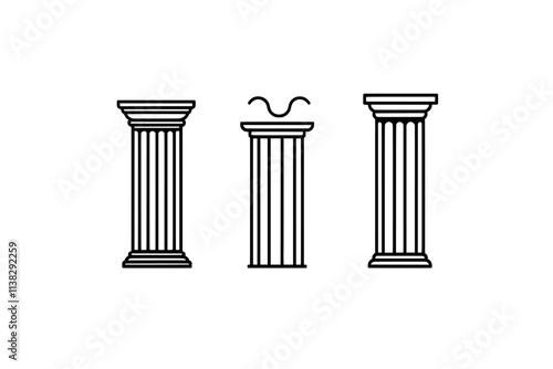 Collection of Vintage-Modern Illustrations: Roman and Greek Architectural Elements Featuring Ancient Columns.