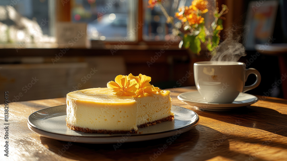 cozy cafe scene with person savoring rich cheesecake and coffee cozy cafe scene with person savoring rich cheesecake and coffee