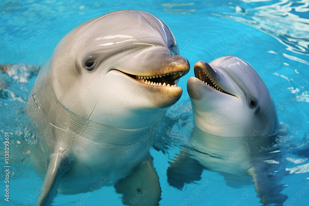 Obraz premium Dolphin performance in dolphinarium aquapark best friends with people swimming together Generative AI picture
