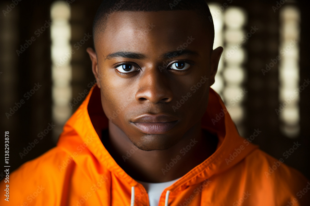 Φωτογραφία Generative AI portrait of criminal person trapped jailed wearing orange prison u