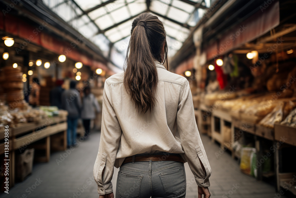 Φωτογραφία Back view photo made with generative AI of a beautiful woman standing and lookin