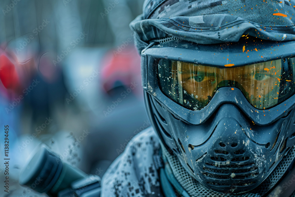 Dynamic paintball player in action with vibrant splashes of color - Generative AI artwork Dynamic paintball player in action with vibrant splashes of color - Generative AI artwork